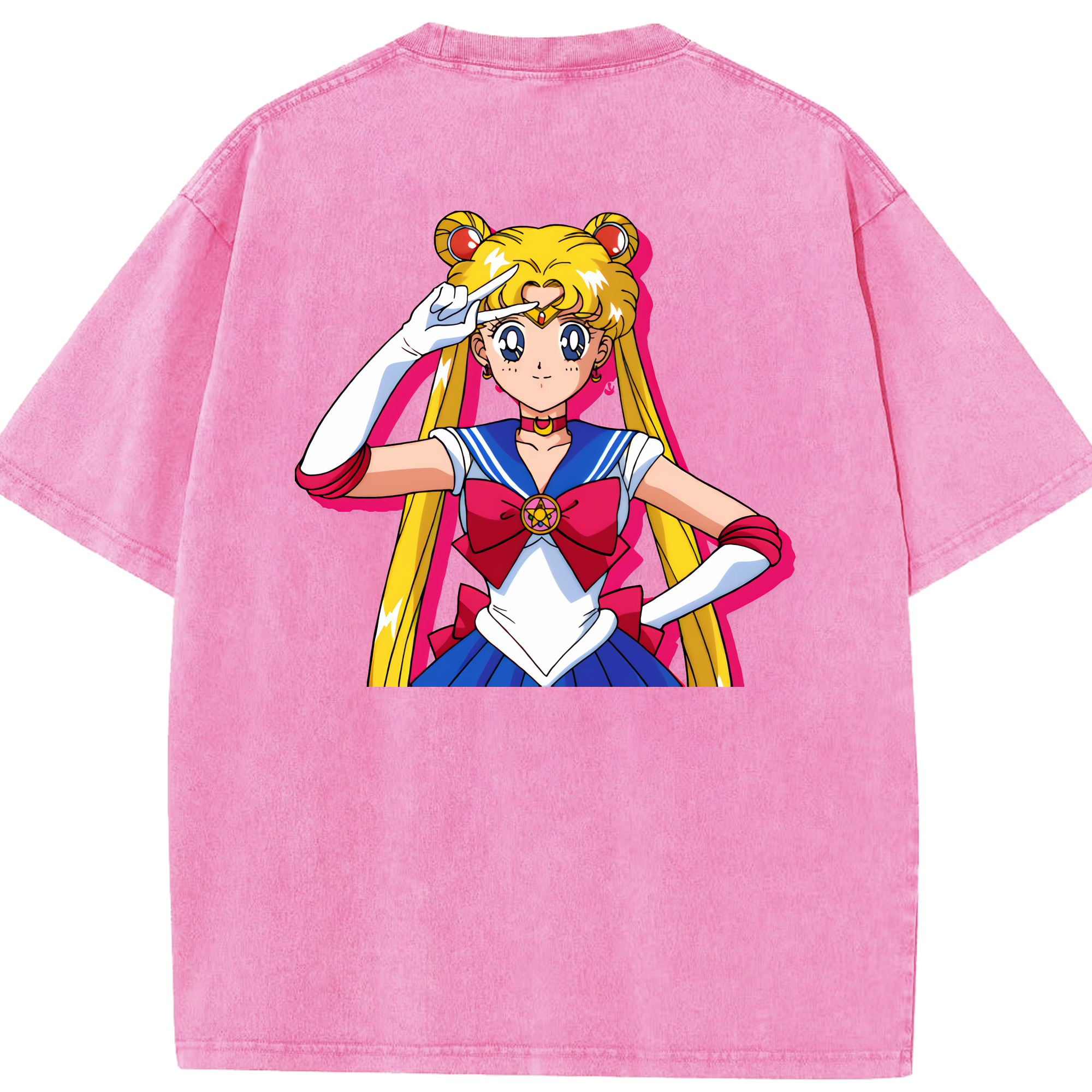 （画像用） 美少女戦士セーラームーン 月野 うさぎ つきの うさぎ Sailor Moon Tsukino Usagi 綿100% ヴィンテージ風 半袖Tシャツ（背面プリント）